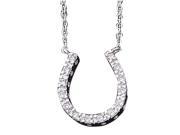 Cubic Zirconia CZ CZ Horeshoe Pendant Necklace in Sterling Silver with Chain