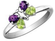 Amethyst and Peridot Butterfly Ring 3 5 Carat ctw in Sterling Silver