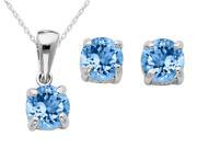 Blue Topaz Earrings and Pendant Set 1 2 Carat ctw in Sterling Silver with Chain