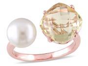 White Freshwater Cultured Pearl and Lemon Quartz Ring In Rose Plated Sterling Silver