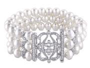 White Freshwater Cultured Pearl 6.5 7mm Bracelet with Cubic Zirconia CZ In Sterling Silver
