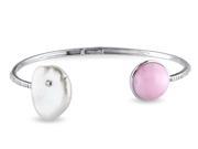 White Freshwater Coin Pearl 17.5 18mm with Pink Opal 4 1 2 Carat ctw and Diamond Bangle Sterling Silver