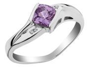 Created Alexandrite Checkerboard Ring 1 2 Carat ctw with Diamonds in Sterling Silver