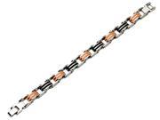 Mens Bracelet in Stainless Steel with Black and Orange Rubber 8.75 Inch