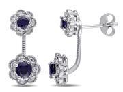 Laura Ashley Created Blue Sapphire Stud Flower 2 piece Earrings 7 8 Carat ctw with Diamond 1 4 Carat ctw in 10K Whi