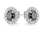 Black Diamond and White Topaz Halo Stud Earrings 1.0 Carat ctw in Sterling Silver