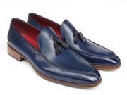 Paul Parkman Men s Tassel Loafer Blue Hand Painted Leather Shoes Id 083
