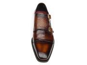 Paul Parkman Men s Brown Crocodile Embossed Calfskin Double Monkstrap Leather Shoes Id 045