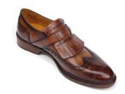 Paul Parkman Men s Wingtip Monkstrap Brogues Brown Hand painted Leather Shoes Id 060