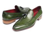 Paul Parkman Men s Tassel Loafer Green Hand Painted Leather Shoes Id 083