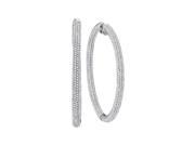 14kt White Gold Womens Round Natural Diamond Hoop Fashion Earrings 4.00 Cttw