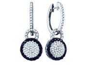 10k White Gold Womens Black Colored Diamond Circle Round Cluster Dangle Drop Earrings 1 2 Cttw