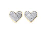 Yellow tone Sterling Silver Womens Round Natural Diamond Heart Cluster Fashion Earrings 1 4 Cttw