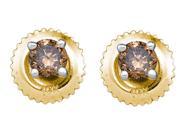 10kt Yellow Gold Womens Round Cognac brown Colored Diamond Solitaire Stud Fashion Earrings 1 2 Cttw