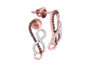 10kt Rose Gold Womens Round Red Colored Diamond Infinity Screwback Fashion Earrings 1 6 Cttw