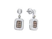 14kt White Gold Womens Round Cognac brown Colored Diamond Dangle Fashion Earrings 1 2 Cttw