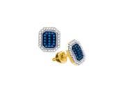 10kt Yellow Gold Womens Round Blue Colored Diamond Cluster Fashion Earrings 1 4 Cttw