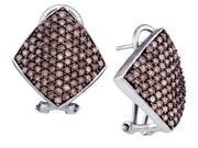 10kt White Gold Womens Round Cognac brown Colored Diamond Square Cluster Omega back Earrings 1 9 10 Cttw