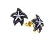 10kt Yellow Gold Womens Round Black Colored Diamond Starfish Stud Fashion Earrings 3 8 Cttw