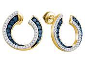 10kt Yellow Gold Womens Round Blue Colored Diamond Cluster Fashion Earrings 3 4 Cttw