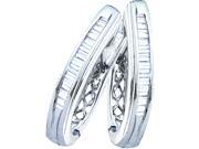 Sterling Silver Baguette Natural Diamond Channel set Womens Fine Oblong Hoop Earrings 1 4 Cttw