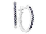 14k White Gold Black Colored Natural Diamond Womens Inside Outside In Out Fine Hoop Earrings 1 4 Cttw