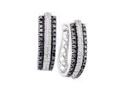 14k White Gold Black Colored Round Diamond Womens Vertical Stripe Oblong Hoop Fine Earrings 1.00 Cttw