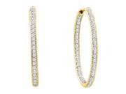 14k Yellow Gold Round Natural Diamond Inside Outside In Out Womens Classic Fine Hoop Earrings 1 2 Cttw