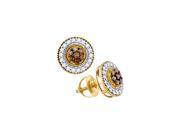0.62 CTW Diamond 10kt Yellow Gold Womens Round Cognac brown Colored Diamond Cluster Screwback Earrings