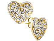10kt Yellow Gold Womens Round Natural Diamond Heart Love Cluster Fashion Earrings 1 2 Cttw