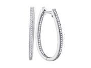 10kt White Gold Womens Round Natural Diamond Oblong Oval Hoop Fashion Earrings 1 3 Cttw