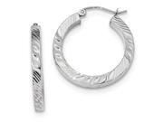 14k White Gold Polished & Diamond Cut Square Tube Hoop Earrings 14k White Gold Polished & Diamond Cut Square Tube Hoop Earrings