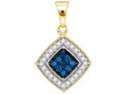 10kt Yellow Gold Womens Round Blue Color Enhanced Diamond Diagonal Square Pendant 1/4 Cttw 10kt Yellow Gold Womens Round Blue Color Enhanced Diamond Diagonal Square Pendant 1/4 Cttw