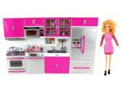 My Modern Kitchen Full Deluxe Kit Battery Operated Toy Doll Kitchen Playset w Toy Doll Lights Sounds Perfect for Use with 11 12 Tall Dolls by Doll Playsets