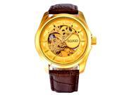 Harwish Men s Leather Band Skeleton Sport Automatic Mechanical Business WristWatch Brown gold