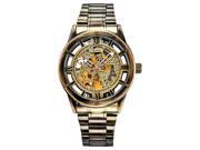 BOXIO Men s Automatic Mechanical Steel Band Skeleton Sport Army WristWatch Gold