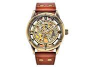 Harwish Men s Automatic Mechanical Leather Band Skeleton Sport Army Wristwatch Brown