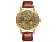 Harwish Men s Classic Hand wind Mechanical Watch Brown Retro Leather Floral Hands Roman Number