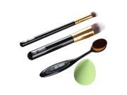New Oval Makeup Brush Black Rose Gold Soft Bristles Drop Type Puff 4 Pcs Set