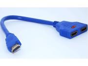QSMHYM HDMI 1 Male To 2 Female Cable 30CM Blue