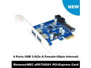 4 Port PCIE PCI e to USB 3.0 2 x Type A 20 Pin Internal Expansion Card Hub Controller PCI Express Card Adapter w SATA Power