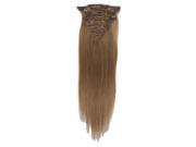 15 7pcs Silky Soft Clip in hair 100% Real Remy Human Hair Extensions 12 Light Brown