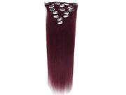 22 7pcs Silky Soft Clip in hair 100% Real Remy Human Hair Extensions bug Burgundy