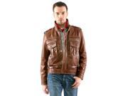 Mens Brown 4 Button Premium Leather Coat