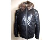 Mens Silver Fox Fur Black Leather Jacket