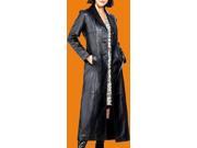 Ladies 3 Button Matrix Black Long Leather Coat