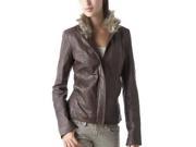 Womens Exotica Fur Collared Leather Jacket