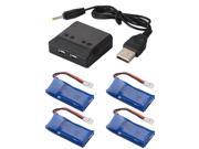 XCOURCE 4pcs 3.7V 500mAh Battery 4in1 USB Charger for MJX X200 Toys Quadcopter RC166
