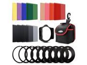 Rangers 12pcs Solid ND Color Filter Kit ND2 ND4 ND8 ND16 Red Green Blue Yellow Brown Orange Purple Pink Filters Optics 9 Filter Adaptors Ring