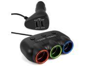 XCSOURCE® 3 Way LED Car Cigarette Lighter Socket Splitter 2 USB Ports Outlet Charger Adapter DC 12V 24V MA493